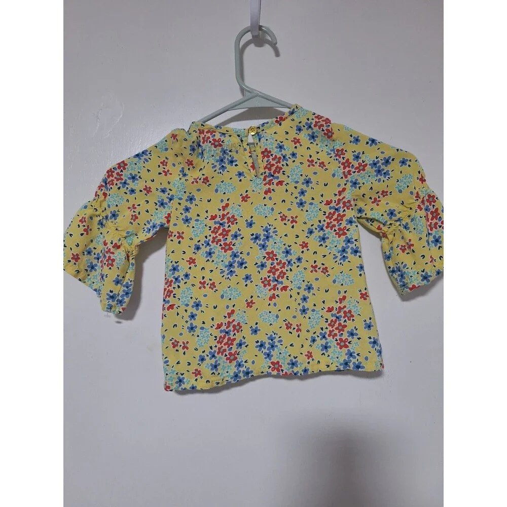 Genuine Kids OshKosh Girl 4T Yellow Floral Ruffle Blouse Bell Sleeve Rayon Top